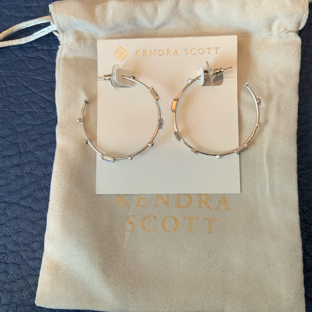 Kendra Scott Rhoan silver hoop earrings with purple stones